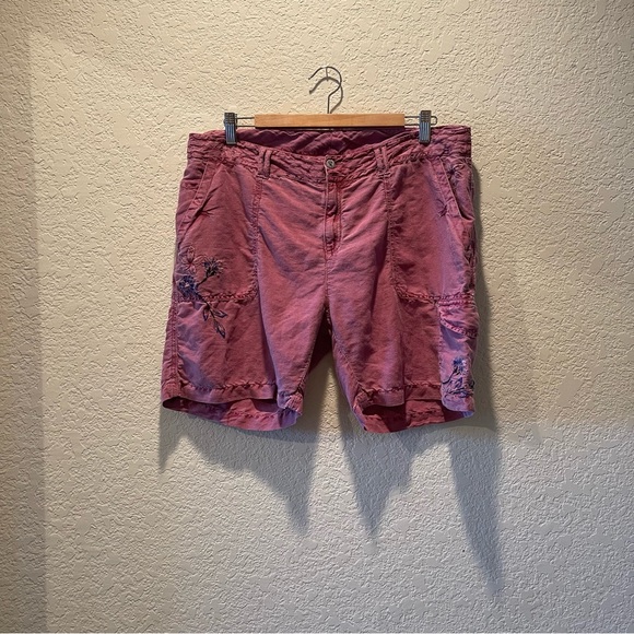 Sundance berry washed  boho multicolored embroidered linen blend shorts, size 14 - Picture 1 of 12